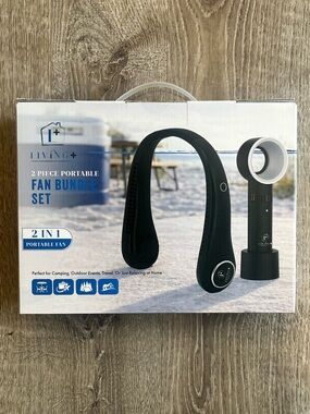 Living+ 2-Piece Portable Bladeless Fan Bundle Set Rechargeable USB Black 3hr NIB